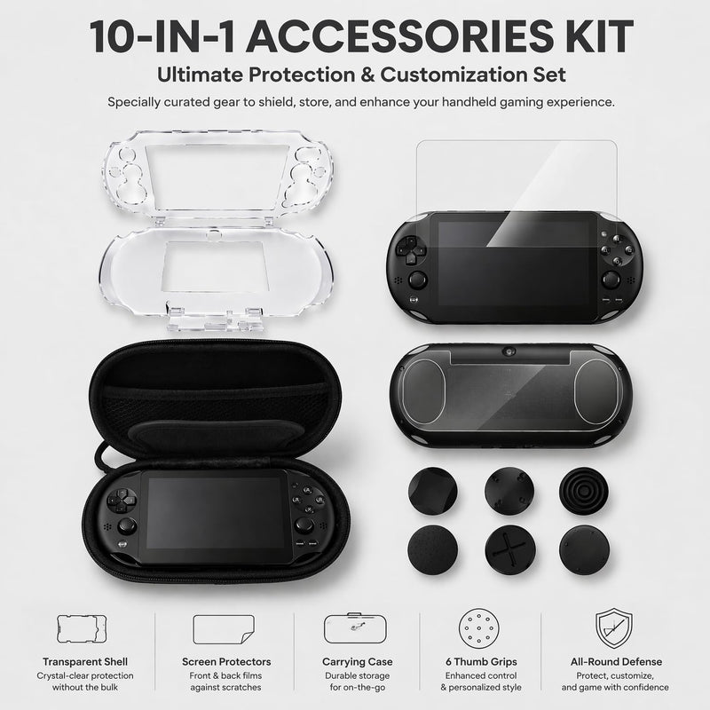 10 in 1 Accessories Kit for PS Vita 2000, Carrying Case Clear Hard Case for PSV 2000, Protective Case, Front and Back Screen Protectors for PlayStation Vita 2000/PS Vita Slim ONLY