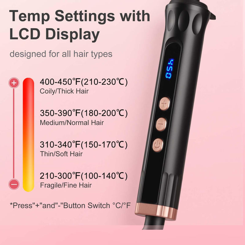 Large Barrel Curling Tongs 38mm, Ceramic Hair Curler with 14 Adjustable Temperature, Big Curling Wand Iron for Soft Waves and Long-Lasting Curls, Dual Voltage