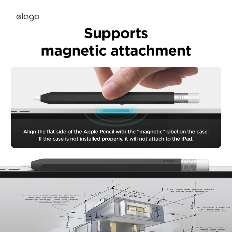 elago Classic Pencil Case Compatible with Apple Pencil (USB-C), Perfect Grip, Protective Skin, Silicone Sleeve, Supports Magnetic Attachment [Black] Black