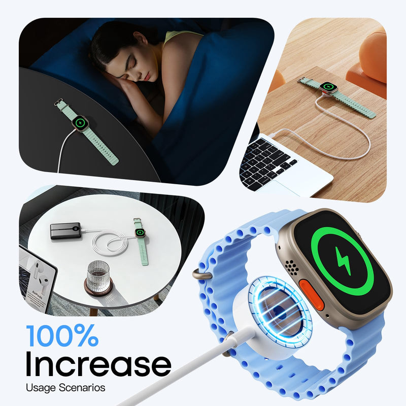 2026 Upgraded Wireless Charging USB-C 3.3FT Cable for Apple Watch Charger | iWatch Portable Travel Apple Watch Magnetic Charger Compatible with Apple Watch Series Ultra/SE 3/SE 2/11/10/9/8/7/6/5/4/3/2 3.3ft-Whtie
