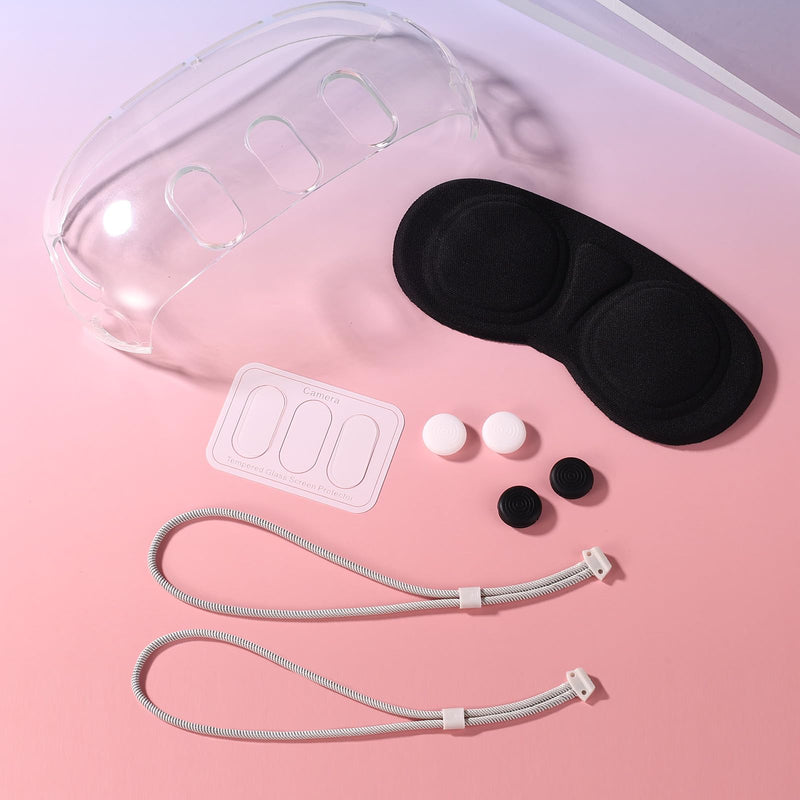 VR Accessories for Meta Quest 3 | Plastic Protective Cover Shell Tempered Glass Lens Protector Joystick Caps Controller Wrist Strap for Oculus Quest 3 Half enclosed shell cover+hand rope