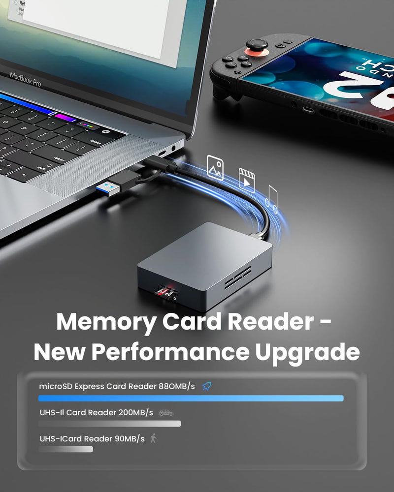 microSD Express Card Reader, USB-C & USB-A High Speed SD Card Reader for microSD Express, microSDXC, microSDHC, SDXC, SDHC Cards, Laptop Silver
