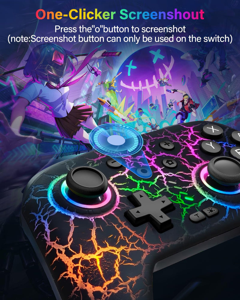 Switch Controller Compatible with Nintendo Switch/Switch Lite/OLED/PC | Programmable Wireless Switch Controller with 10 LED Light, 6-Axis Motion, Turbo, Vibration, One-Key Wake Up & Pairing, Flame