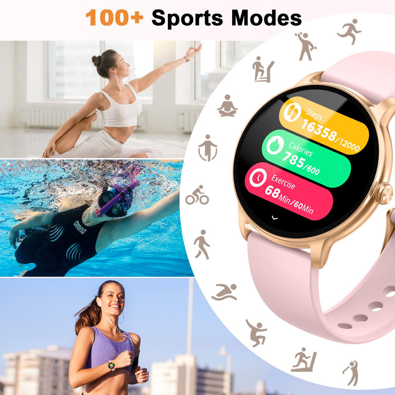 Smart Watch for Women, 1.32'' AMOLED Clear Screen, 2026 New Lightweight Women Smart Watch, Answer/Make Calls, Fitness Tracker with Heart Rate/Sleep/Step Counter, IP68 Waterproof, Gift for her, Pink Rose Gold