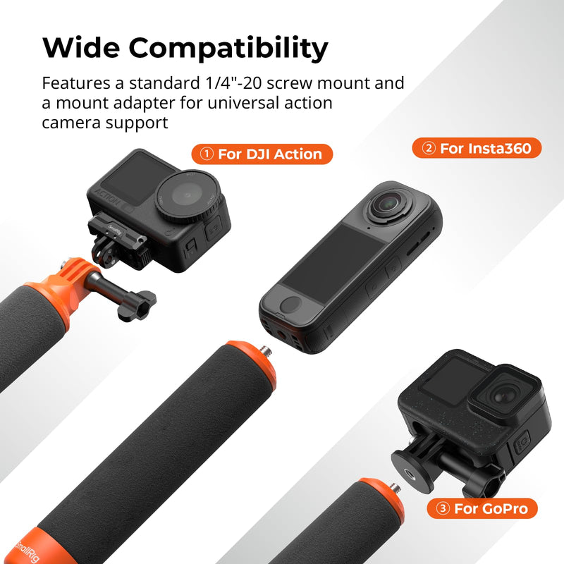 SmallRig Floating Hand Grip Waterproof Monopod, Action Camera Accessories for DJI Action 6/5 Pro/4/3, for Go Pro Hero 13/12/11/10 Black, for Insta360, Underwater Hand Stick for Water Sports (Orange)