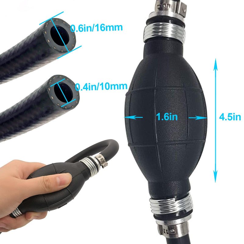 3/8 Inch 6FT boat fuel line with primer bulb Nylon Braided Fuel Line Assembly 3/8" 10mm Hose Line Universal Fuel Line with Primer Bulb Steel Hose Clamps for Marine Outboard Boat Motor RVs
