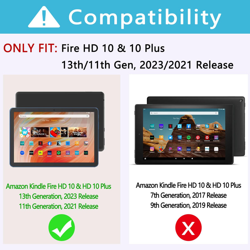 Tablet Case Keyboard for Amazon Fire HD 10/10 Plus 11/13th Generation | 10.1 inch 7 Color Rainbow Backlit Detachable Keyboard Magnetic Cover with Pen Slot HD 10 2021/2023 Black For HD 10&10 Plus 10.1 inch