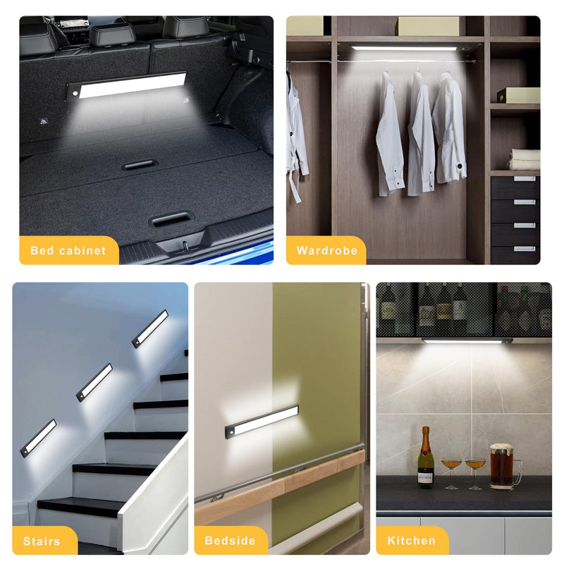 88LED Motion Sensor Under Cabinet Lights Indoor, 3 Color Temps Dimmable Closet Lighting, Rechargeable Wireless Magnetic Strip Night Counter Light for Hallway, Stair, Drawer, Wardrobe(2Pack, 12.7inch) 88LED-12.7inch