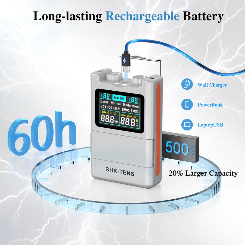 2025 TENS EMS Unit Muscle Stimulator for Back Pain Relief, Upgraded Color LCD TENS Machine for Chronic Pain, Muscle Relaxation, Home Use. with 8 Customizable Pulse Modes, 8 TENS Pads, 40 Intensitys 800 Silver
