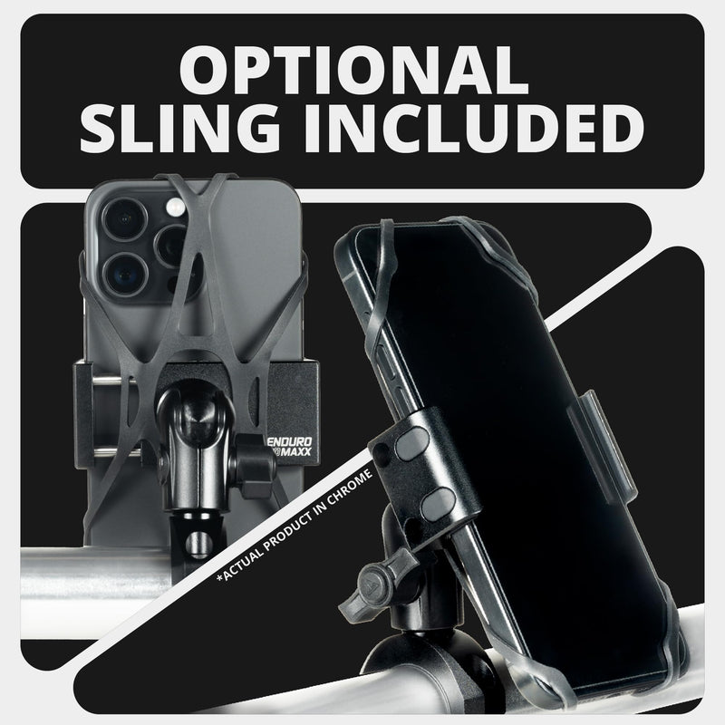 Tackform Chrome Motorcycle All Metal Phone Mount - 20MAXX Spring Cradle | Universal Clamp Fits 7/8" to 1-1/4" Handlebars | Aluminum | Compatible with iPhones, Galaxy Devices, More | Short Reach Arm 7/8" to 1-1/4"