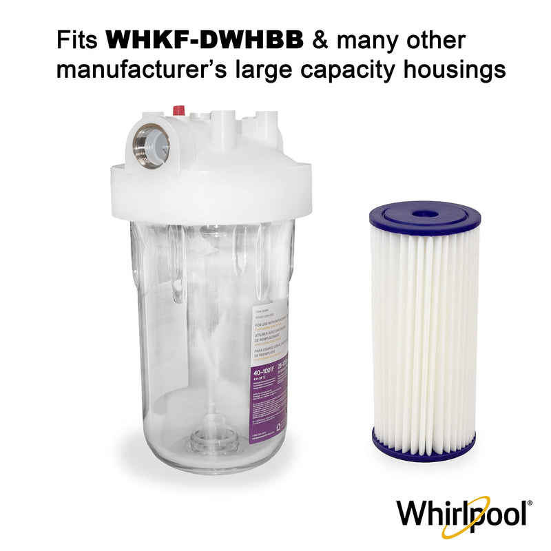 Whirlpool WHKF-WHPLBB Whole House Large Capacity Pleated Sediment Filter, Upgraded 20 Micron Reduces Sand, Soil, Silt & Rust, Fits 4.5" Diameter Standard Home Water Filter Housings 1 Count (Pack of 1)