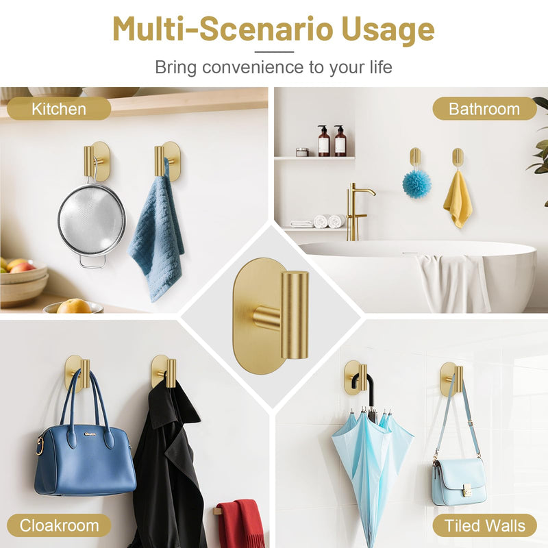 Self Adhesive Brushed Gold Toilet Paper Holder Towel Holder for Bathroom Wall, No Drilling Bathroom Hardware Set, SUS304 Stainless Steel Gold Towel Ring Hand Towel Holder for Bathroom, Kitchen
