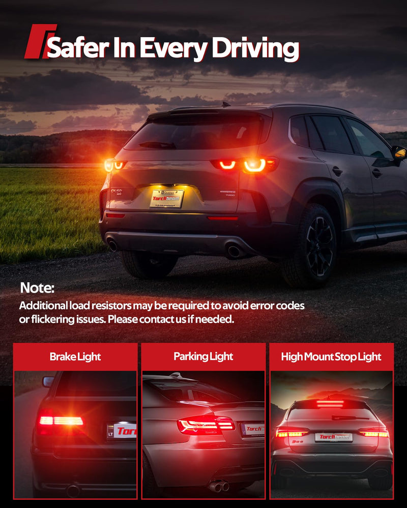 Torchbeam 3157 3156 LED Bulb Tail Brake Lights Red 600% Brighter, 3056 3057 4057 4157 3457 Brake Stop High Mount Stop Tail Taillights for Cars, Non-polarity, 3030 38-SMD, Pack of 2 3157/3156