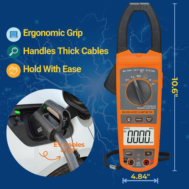 Digital Clamp Meter Multimeter 1000A AC/DC Amp Voltmeter, Auto-Ranging TRMS with Backlit LCD & NCV; Measures Voltage, Current, Temp, Duty Cycle, Capacitance, Frequency