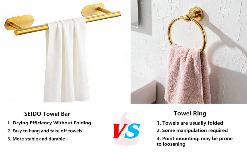 SEIDO Adhesive Towel Bar, 16 Inch Gold Towel Bar for Bathroom, Stainless Steel Towel Racks for Bathroom, No Drilling Needed, Brushed Gold 13"L Gold Adhesive Bar