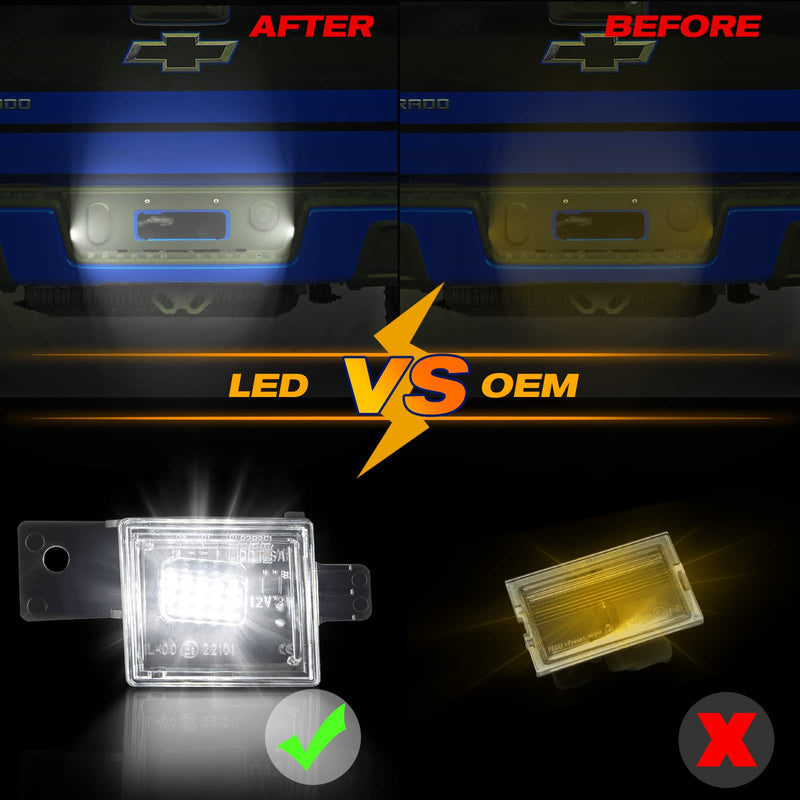 Gempro LED License Plate Light Rear Tag Lamp Assembly for 2014-2023 Chevy Silverado GMC Sierra 1500 2500HD 3500HD, 6000K White 15-23 Silverado