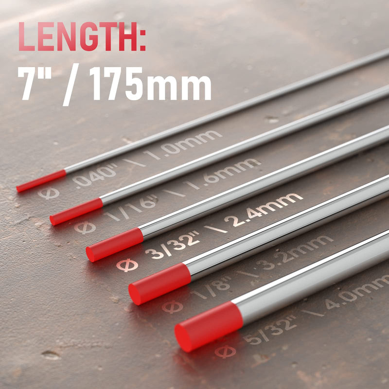 YESWELDER TIG Welding Tungsten Electrode 2% Thoriated 3/32" x 7" (Red, WT20/EWTh-2) 10-pk 3/32" Red