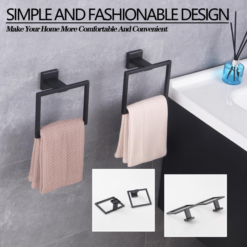 GERZWY Matte Black Bath Towel Ring Bathroom Towel Holder Towel Rack Wall Mounted Stainless Steel Contemporary Style JG1916-2BK