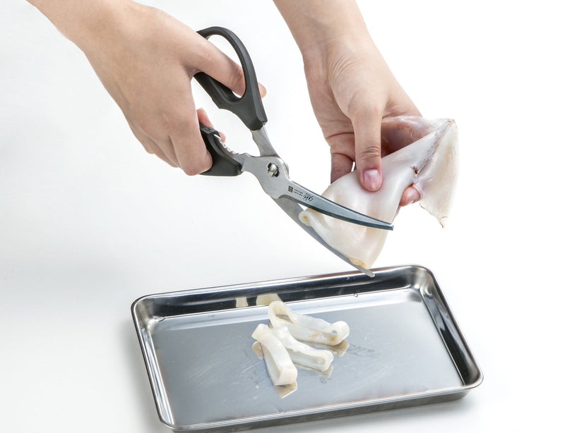 Green Bell SJ-K110 Stainless Steel Draw-Out Kitchen Scissors, Black, Made in Japan Curved Blade