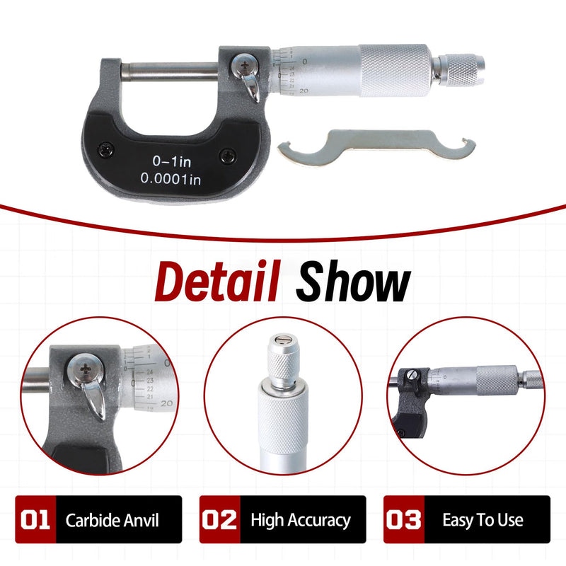 findmall 0-1" Outside Micrometer 0.0001" Carbide Tipped 0-1 Inch Micrometer Machinist Tool