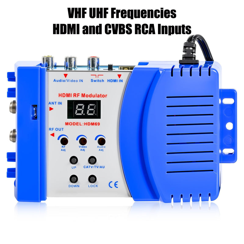 HDMI to RF Modulator, VHF UHF AV to RF Coaxial Converter, CVBS RCA HDMI to RF Modulator, for TV PAL NTSC Format, for Home TV Switch Audio Video, F Female Connectors