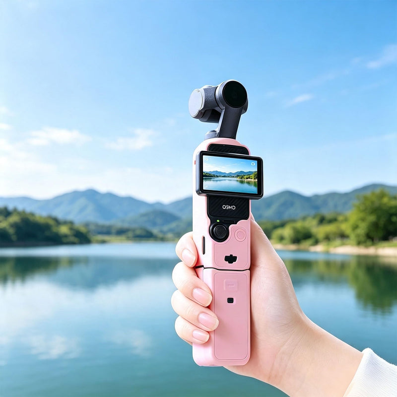 Soft Silicone Protective Case Set for DJI Osmo Pocket 3/Xtra Muse Camera, Anti-Scratch Lightweight Full Coverage Pocket 3 Case Cover Skin with Screen Protectors & Mic Cover Sleeve, Pink