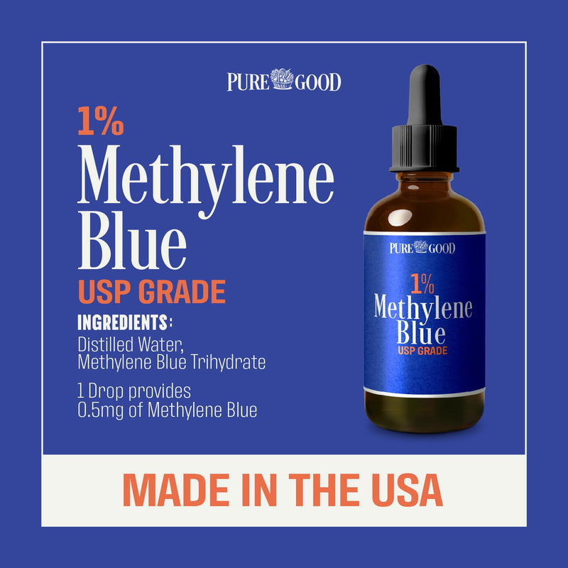 Methylene Blue 1% Liquid – 10 mg per 1 mL Serving – 60mL (2.03 fl oz) – About 60 Servings per Bottle (3 Pack) – Third-Party Tested – Amber Glass Bottle
