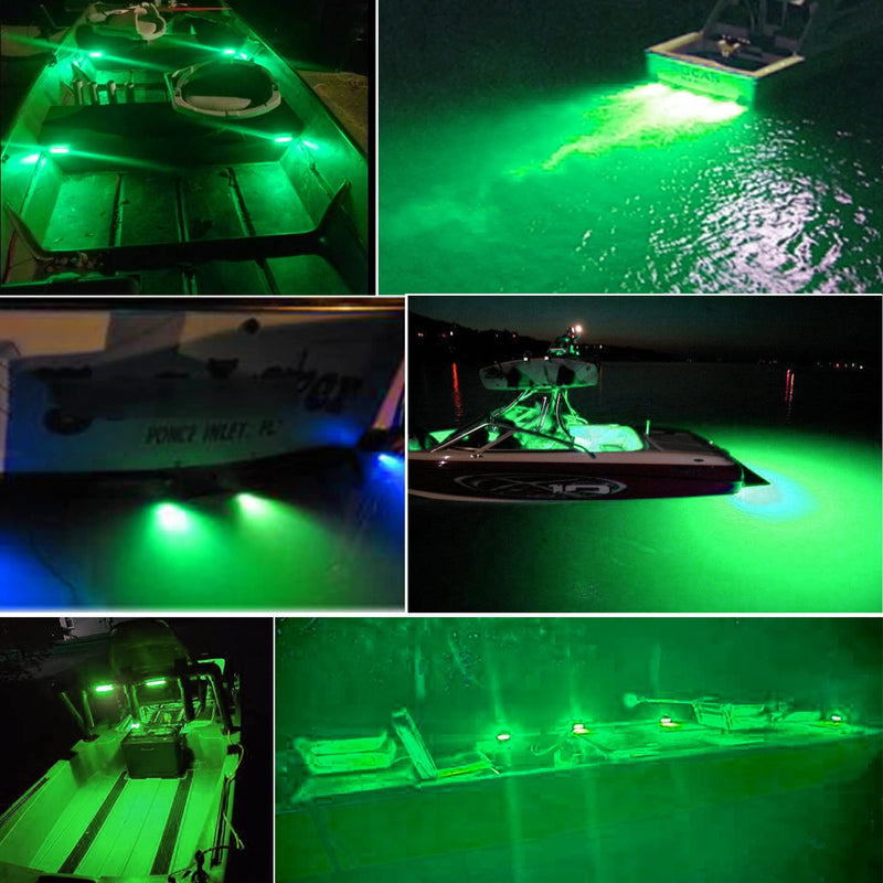 2Pcs 27 LEDs Green Marine Boat Lights,IP68 Waterproof Underwater Boat Trailer Light Pontoon Boat Transom Lights Stern Navigation Light Boat Interior Deck Lights 10-30V DC