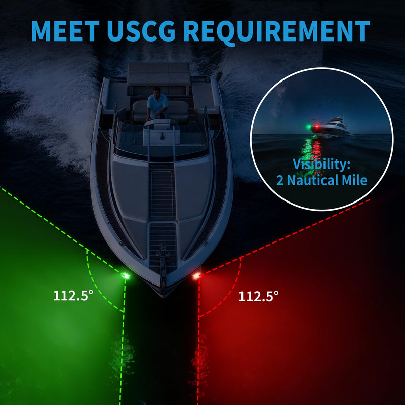 Obcursco Boat Navigation Lights, LED Red and Green Vertical Mount for Bow and Stern, IP67 Waterproof Marine Lights for Pontoon, Bass, and Jon Boats (Black) Black