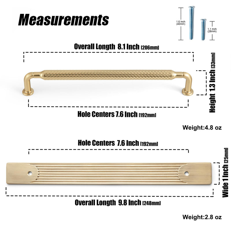 Goo-Ki Champagne Bronze Cabinet Pulls with Backplate, Solid Zinc Alloy Kitchen Drawer Handles, Crest Wave Decorative Plate Cabinet Hardware, 7.6 Inch (192mm) Hole Center, 2 Pack 7.6'' Hole Centers Pulls With Crest Wave Backplate