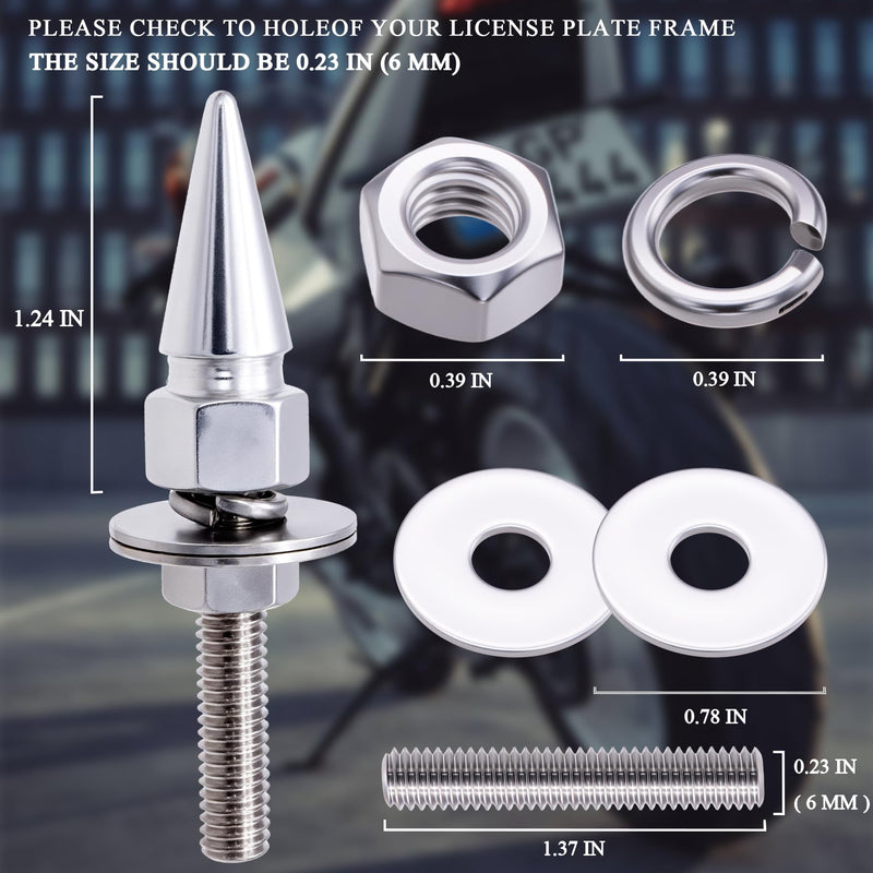 4Pcs Spike License Plate Screw Fasteners Kit, Decorative Anti-Theft Stainless Steel & Aluminum Alloy Frame Bolts Fits Most Vehicles, Trucks, and Motorcycles(Silver) 4 pcs Spike - Silver