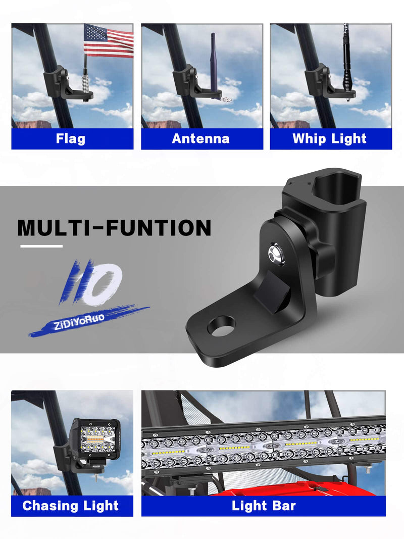 UTV Whip Mount for Polaris Ranger, 2PCS Heavy-Duty Whip Light Mount for Polaris Ranger General Can am Defender Commander 2021+ Maverick Trail/ Sport Work for Pro-fit Cage (Black, 2)