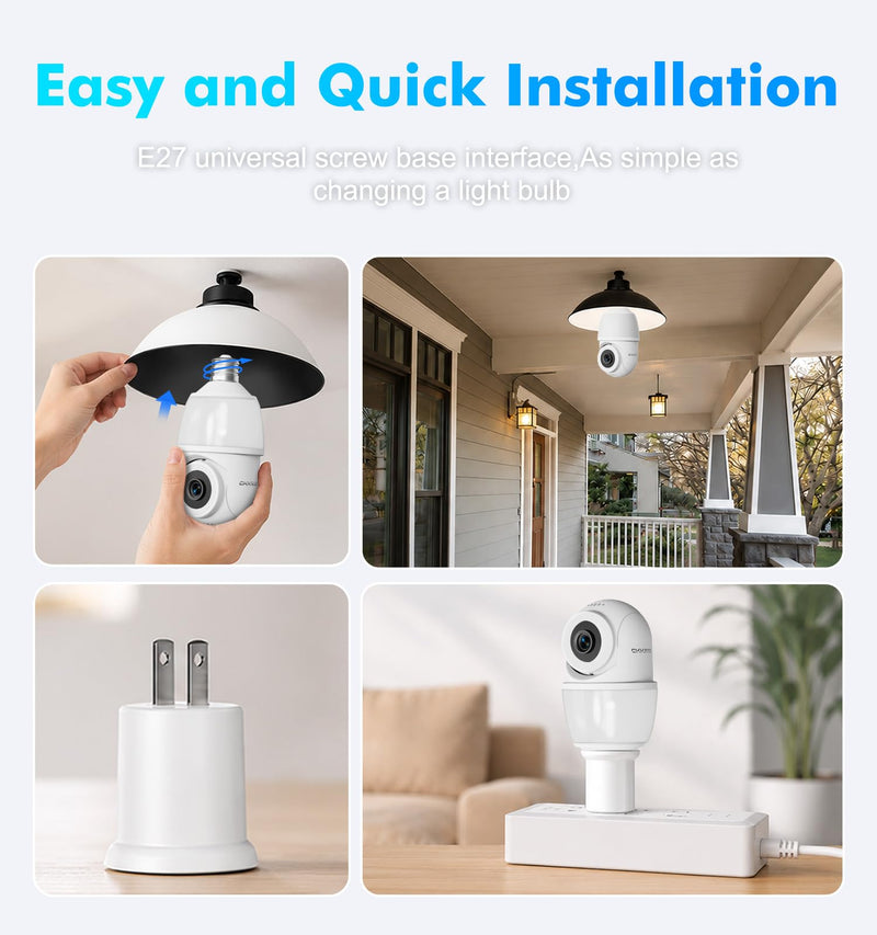 Light Bulb Security Camera,2K 5G & 2.4G WiFi Bulb Cameras for Home Security | Wireless Outdoor Cam with Motion Detection,2-Way Talk,Color Night Vision,Light Socket Security Camera Work with Alexa