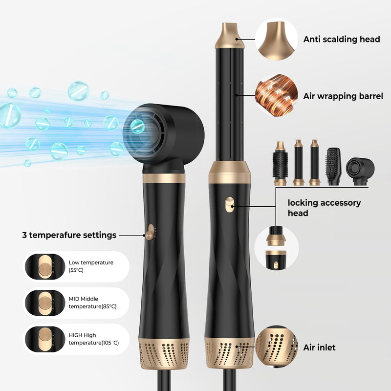 UMIGA Professional Hot Air Styler Brush, 5 in 1 Hair Dryer Hair Styler, Creates Frizz Free Smoothing Voluminous Blowouts and Loose Curls, Ideal for All Hair Styler with Heat Protection Black