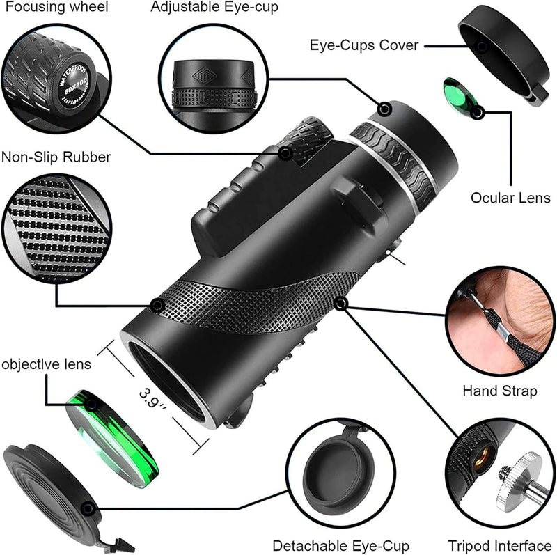 Monocular-Telescope 80x100 High Powered Monoculars High Definition for Adults High Powered with Smartphone Adapter Telescope Bird Watching Travel Camping Hiking green