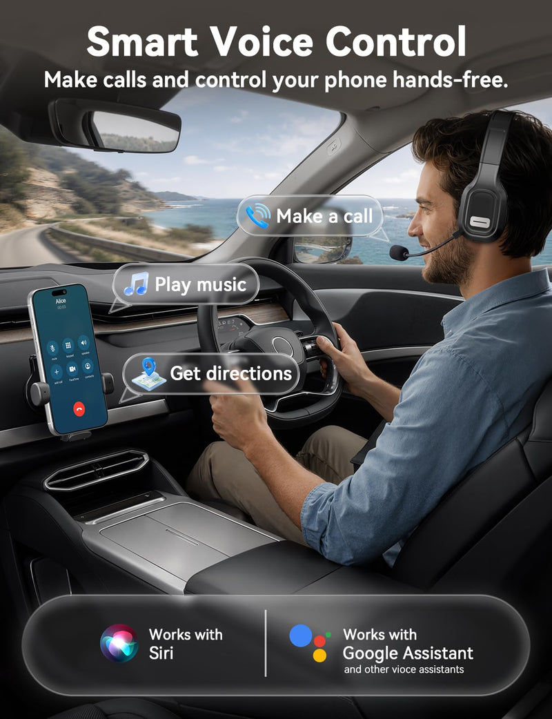 Bluetooth Headset with Mic, 60 Hours Talking Time Single-Ear Wireless Headset, ENC Noise Canceling, One-Touch Mute, Dual-Device Connection for Truck Driver, Office, Call Center, Phone/PC, Black