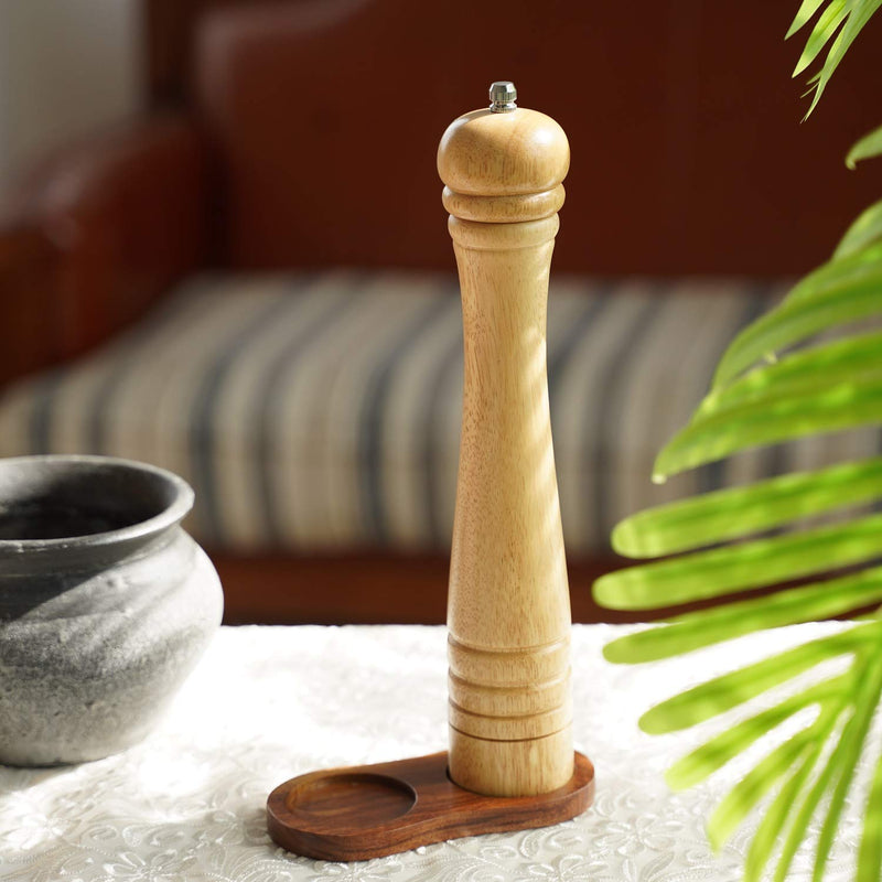 Pepper Mill, Pepper Grinder with Adjustable Ceramic Grinder, Rubber Wood, Height 30 cm / 12 inch