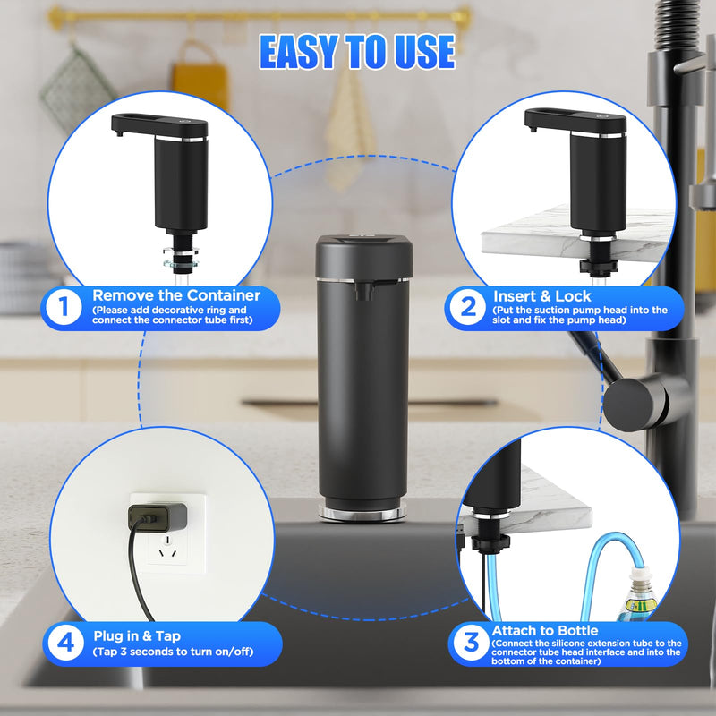 Automatic Dish Soap Dispenser for Kitchen Sink, Touch-Free Electric Sink Soap Pump, Plug-in Powered, Leak-Proof Universal Fit, 35" No-Spill Tube Kit, Easy Install & Sleek Design for Kitchen Bathroom