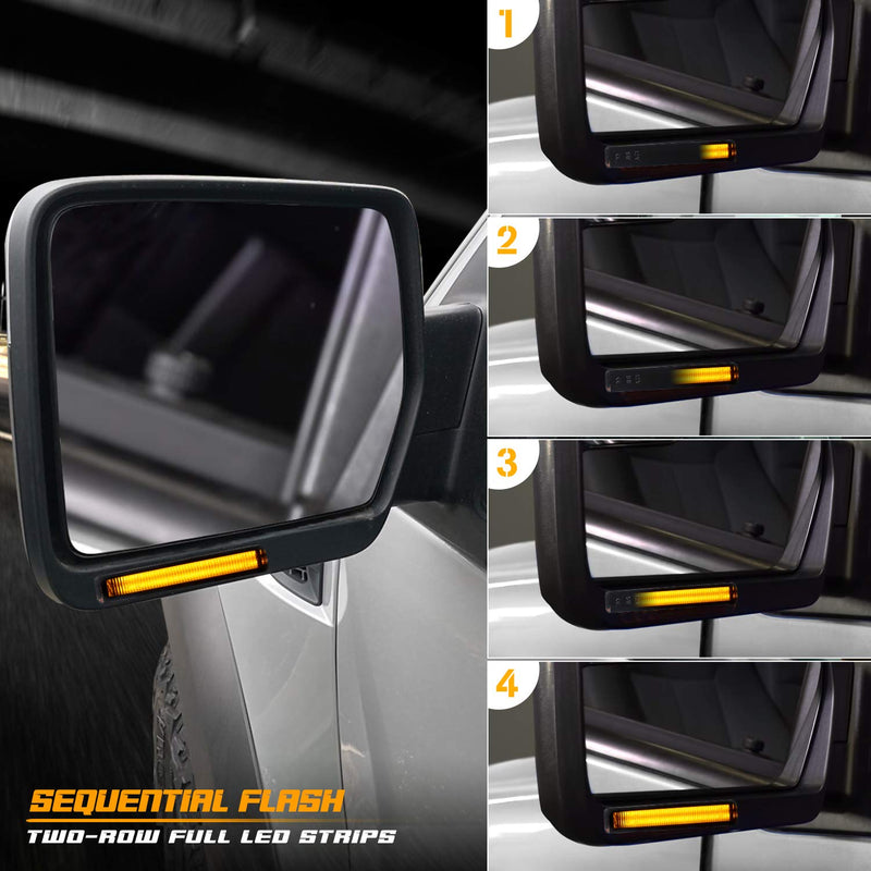 RUXIFEY Sequential Switchback LED Side Mirror Turn Signals Running Lights Smoked Compatible with Ford F150 Expedition, Lincoln Mark LT Amber and White