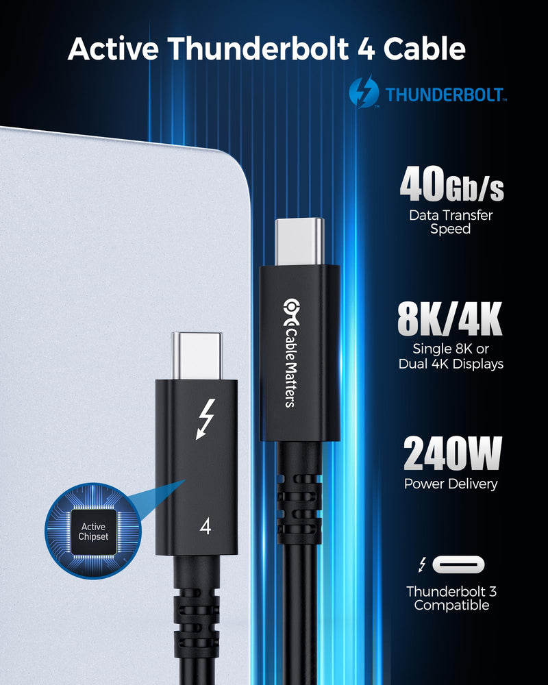 Cable Matters [Intel Certified] 40Gbps Active Thunderbolt 4 Cable 6.6 ft with 240W Charging and 8K Video, Black - Fully Compatible with USB C/USB-C, USB4, and Thunderbolt 3
