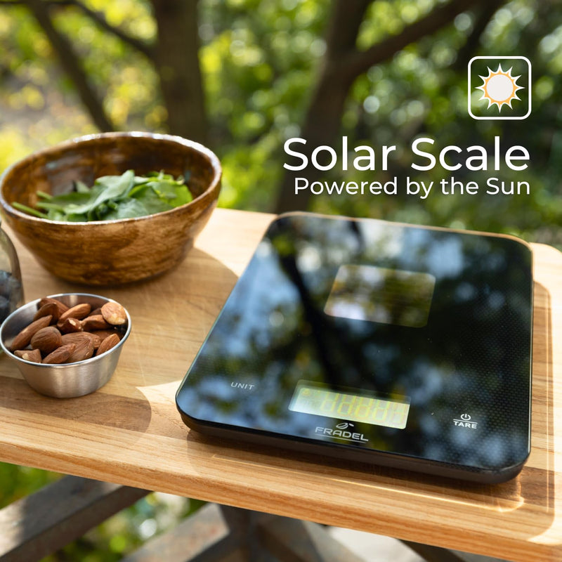 Fradel Solar Food Scale - No Batteries Required, 33lb, 1g Accuracy, Measures in Grams & Ounces