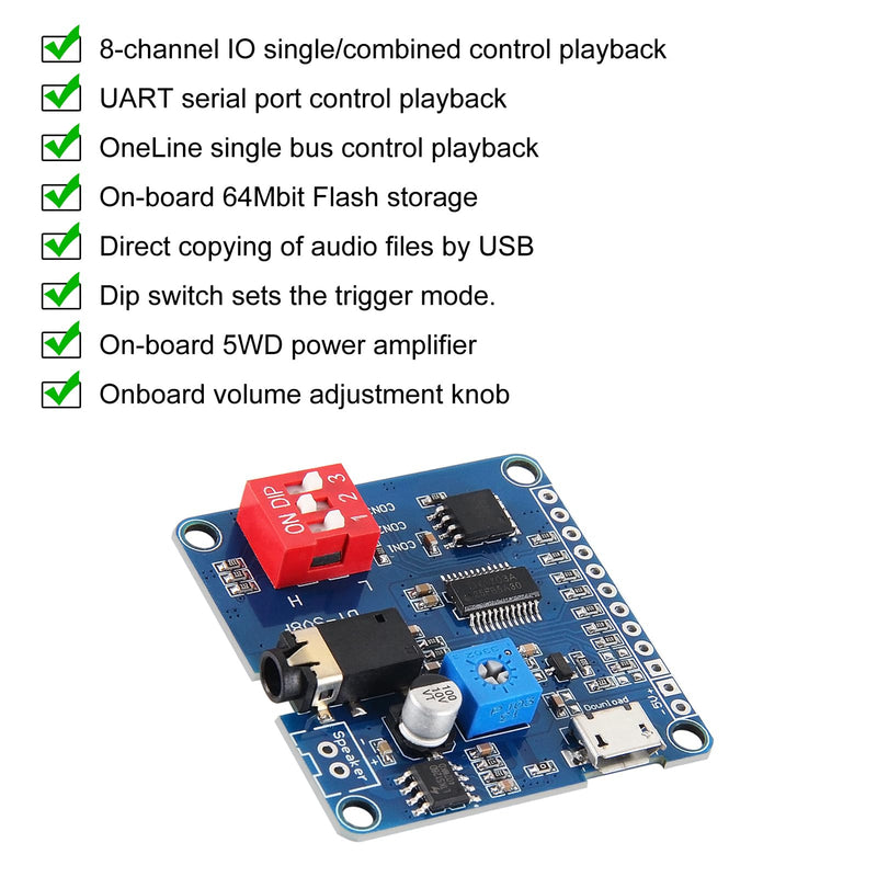 DIANN 3pcs DY-SV8F Voice Playback Module MP3 Player Music Board Micro USB UART I/O Voice Broadcast Function Amplifier Board One on One Trigger Serial Adapter Control Playback Module