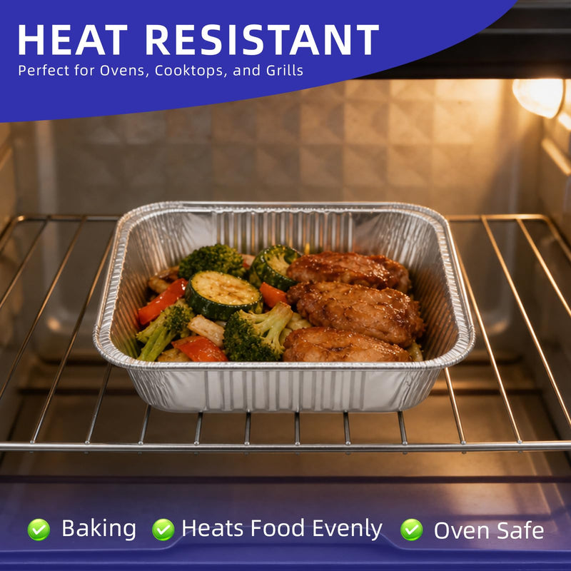 9x13 Aluminum Foil Pans 30 Pack - Heavy Duty Disposable Baking Pans, Leak-Proof Aluminum Trays for Cooking, Baking, Meal Prep, Storage - Oven, Freezer, Grill Safe, Half Size Foil Pans