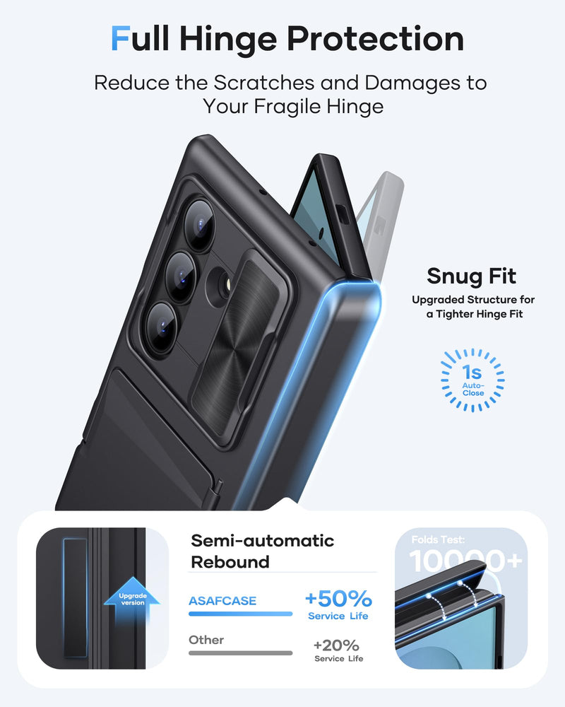 ASAFCASE for Samsung Galaxy Z Fold 8 Ultra Case Wallet with Stand, Black | Card Holder (1-2 Cards), Camera Cover, Hinge Protection, Outer Screen Protector, Rugged Phone Cover for Galaxy Z Fold 8 Ultra Black-S