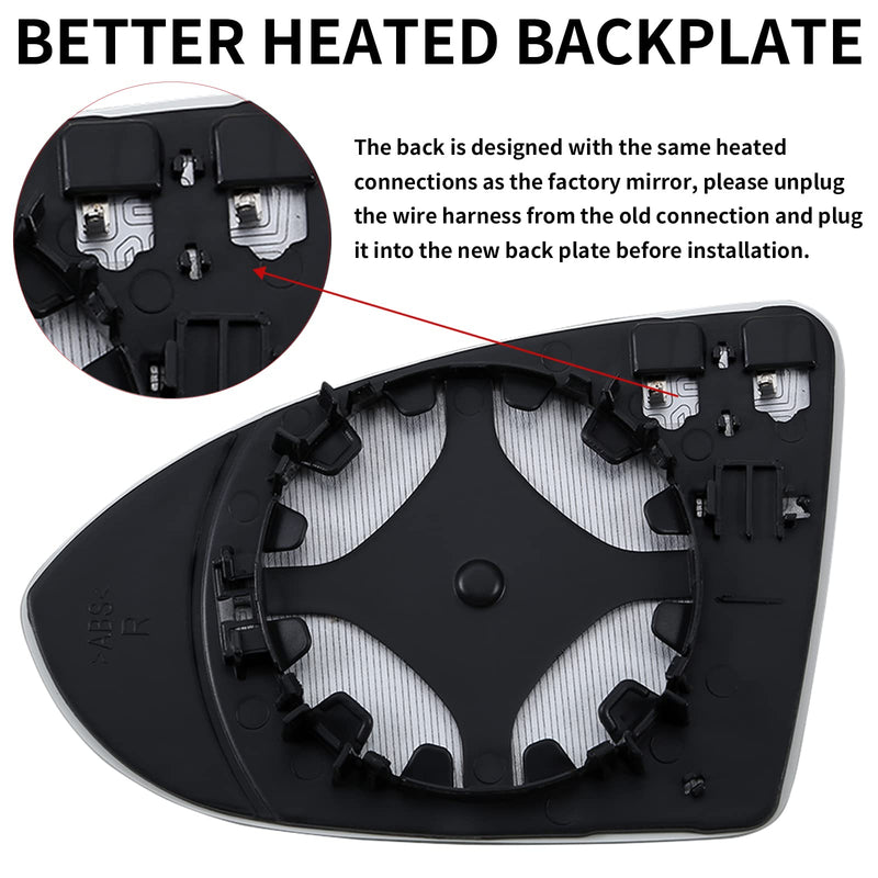 Passenger Side Mirror Replacement for Volkswagen VW Golf MK7, GTI, R, SportWagen, Alltrack, Jetta - Right Heated Mirrors Glass Passenger Side (Right)