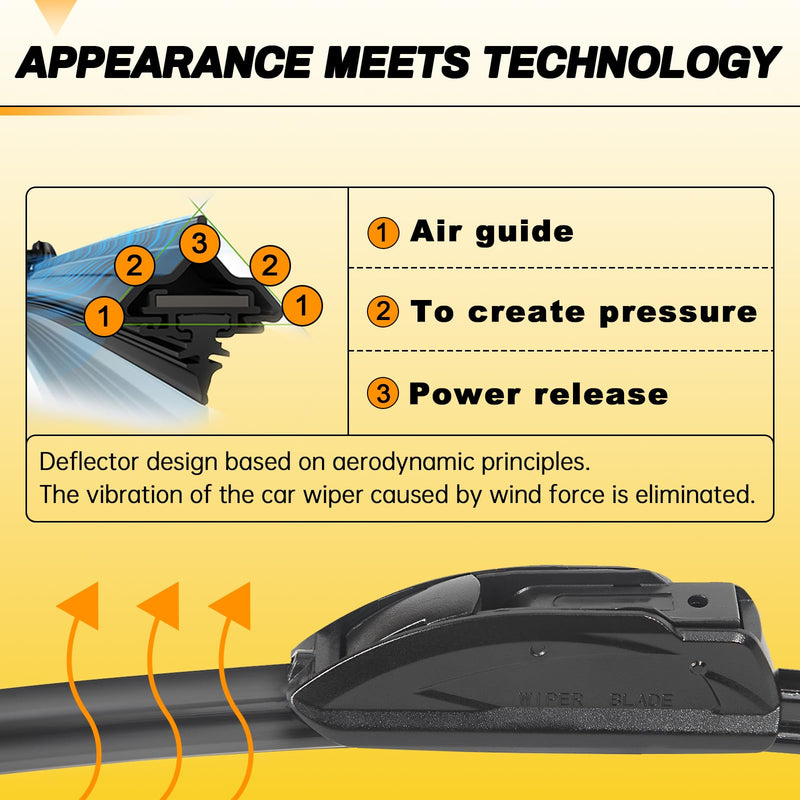 AUTOBOO 26" and 16" Windshield Wipers Blades (Pack Of 2),OEM Quality Premium All-Seasons Wiper blades,Stable and Quiet Armor wiper blades 26" + 16"(Pair for Front Windshield)
