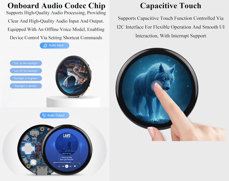 ESP32-S3 1.46inch Round Touch Display Development Board, 412x412 Pixel IPS Display, Accelerometer and Gyroscope Sensor, Onboard Speaker and Microphone, ESP32 with Display, with Protective Cover Glass