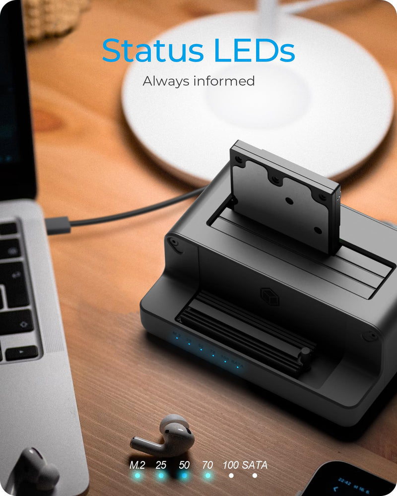 M.2 NVMe & SATA SSD/HDD Hard Drive Docking Station, ICY BOX USB-C 10Gbps M.2 NVMe&SATA Cloner&Reader, Dual Bay Hard Drive cloner for 2.5"/3.5" SSD&HDD Hard Drives, 2 Way Offline Cloning Clone Station 2 Bay Cloner