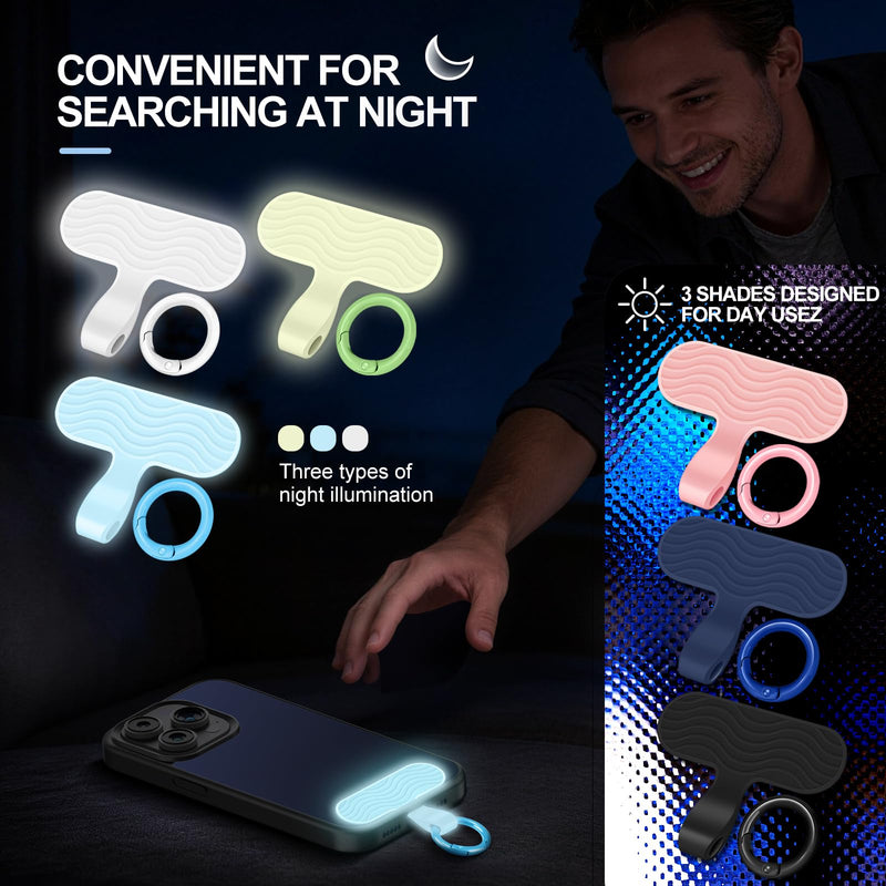 [2026 Upgraded] 6 Pack Silicone Phone Tether Tab with 3 Glow in the Dark, Ultra-Thin Zero-Bulge Design, Heavy Duty Liquid Silicone Phone Lanyard Tab for Charging Port, No Adhesive - Family Set