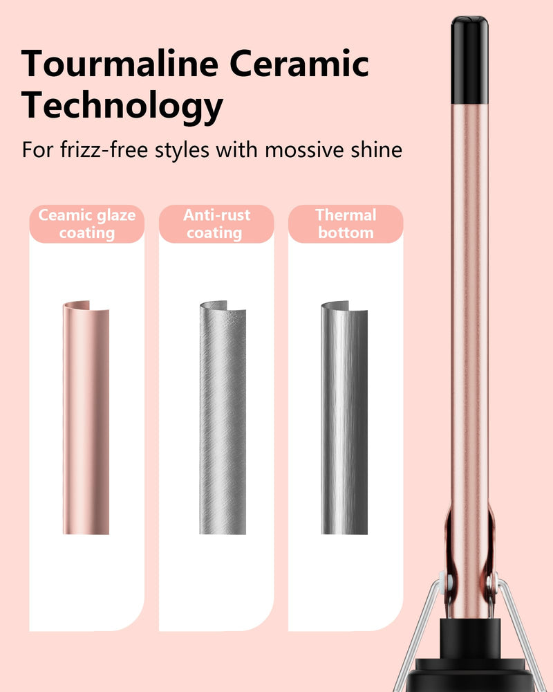9mm Curling Tongs, Thin Chopstick Curling Wand for Tight Ringlets & Corkscrew Curls, Small Barrel Hair Curler for Men, Short & Long Hair, Ceramic Tourmaline with 5 Temps 140-220°C L